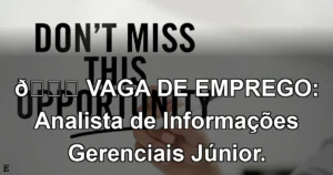 👉 VAGA DE EMPREGO: Analista de Informações Gerenciais Júnior.